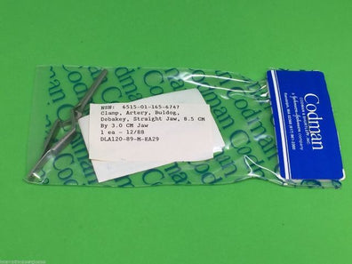 Codman 92-6309 Buldog DeBakey Artery Clamp Straight 8.5cm x 3cm Jaw
